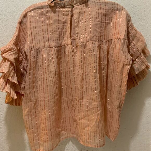 Ulla Johnson Womens Metallic Stripe Short Sleeve Ruffle Top Blouse Peach Size 2 - Picture 4 of 8